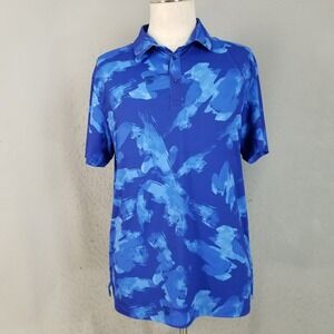 Birdie Bound Polo Mens L Blue Abstract Camo Performance Short Sleeve Golf Shirt